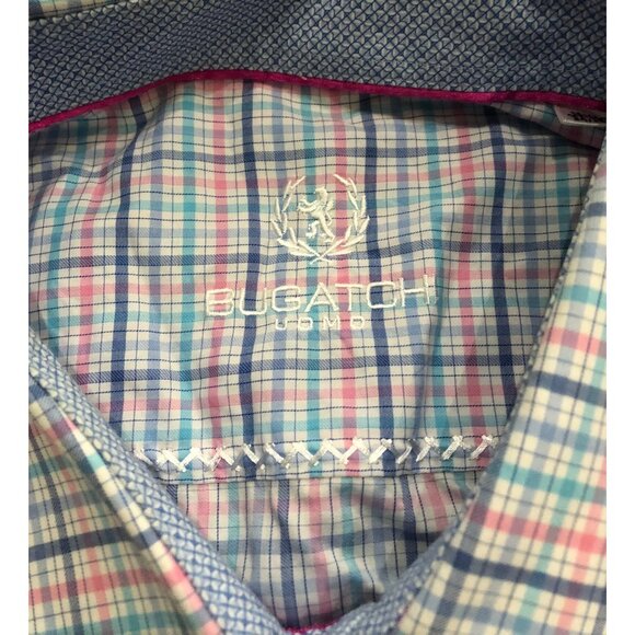 Bugatchi Uomo Mens 16.5 Blue Pink Long Sleeve Button Down Shirt Turn Cuffs - Picture 3 of 6